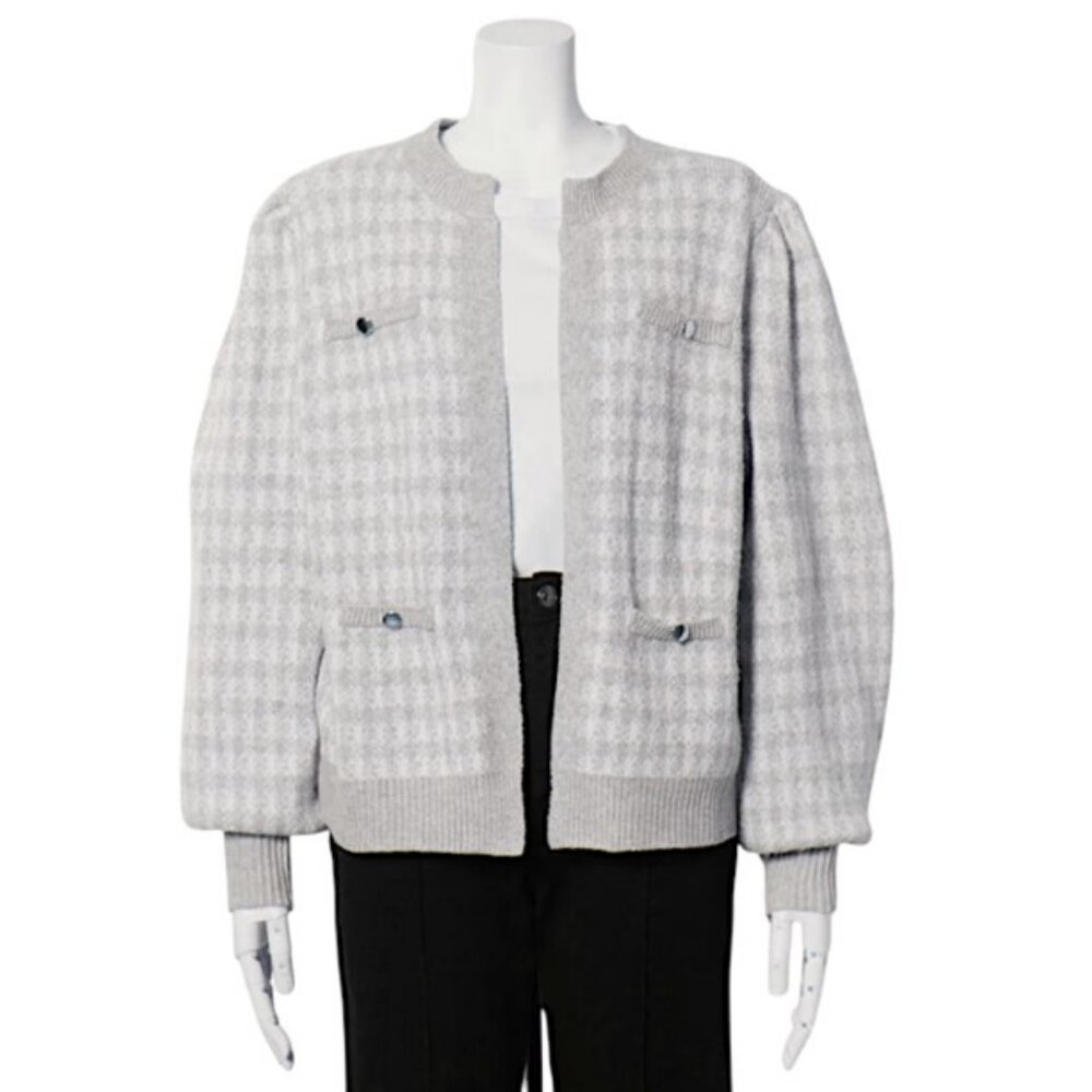 89th & Madison grey and white checkered cardigan sweater size M